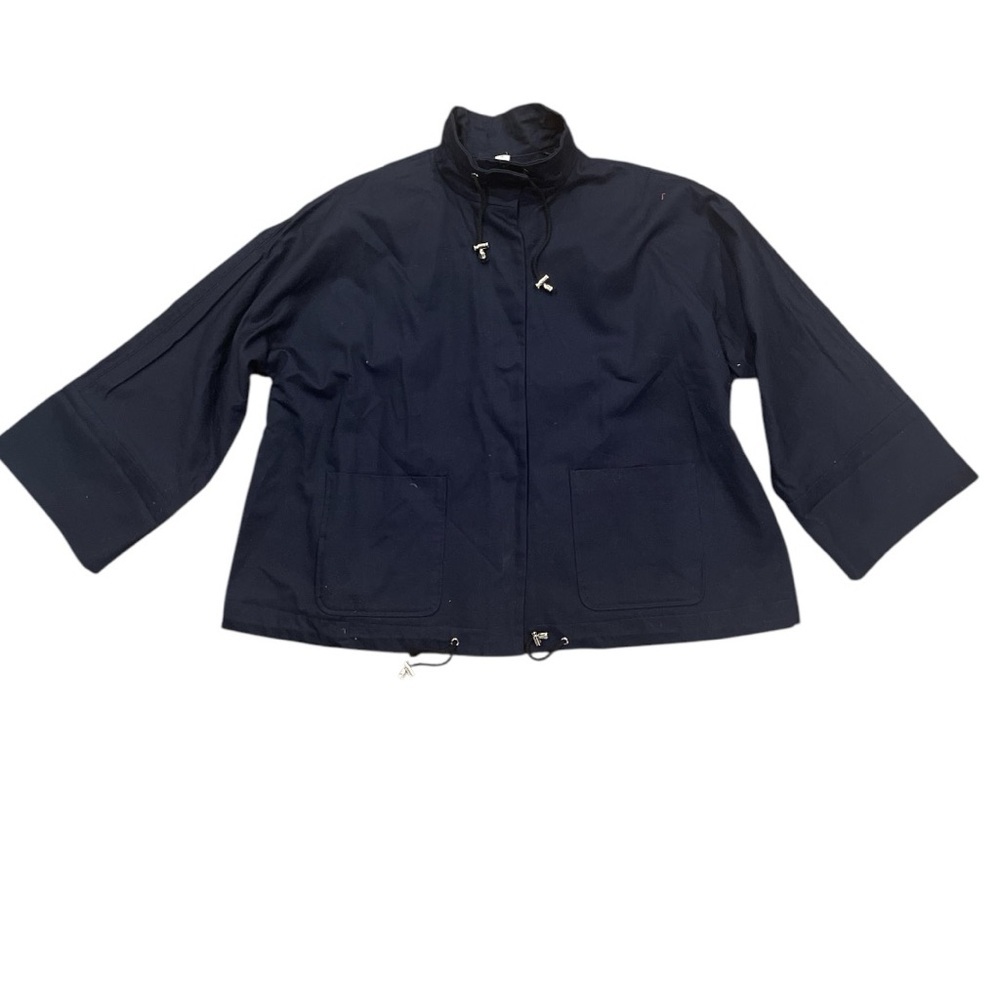 MARLA WYNNE XL navy 100% cotton snap front close huge pockets wide sleeves